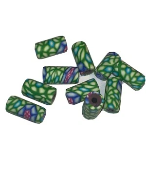 Lote de 10 cuentas de tubo Fimo sombreadas verdes y azules agujero de 1/8 pulgadas 3/4 pulgadas Foto 1 de 4