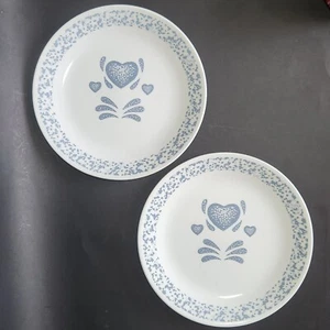(2) Corelle By Corning Blue Hearts Dinner Plates Vintage Blue Sponge Border - Picture 1 of 11