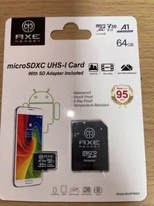 Tarjeta de memoria Microsdxc AXE MEMORY 64 GB + adaptador SD con rendimiento de aplicación A1, V30  - Imagen 1 de 2