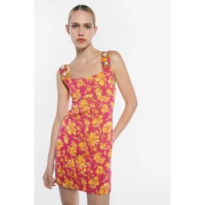 Vestido ZARA Jewel Jacquard Rosa Naranja Floral Adornado 0264/042 Joyado Pequeño - Imagen 1 de 19