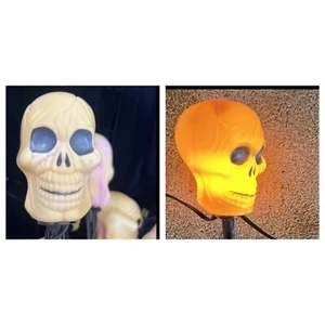 Vintage Halloween Skeleton Skull Blow Mold Stakes LIGHTS TESTED 10 Ft - Picture 1 of 11