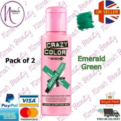 2 X Crazy Color Semi Permanente Haarfarbe Smaragdgrün - 100 Ml (Packung Mit 2) - Bild 1 von 3