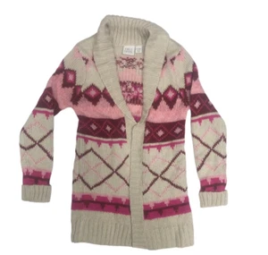Falls Creek Girl's Cardigan Pink and Ivory Patterned Sweater M 7/8 - Picture 1 of 3