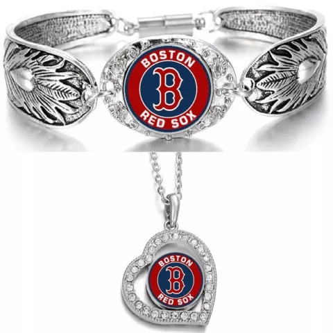 Boston Red Sox 925 Sterling Silver Necklace With Bracelet Set D3D19 Cover