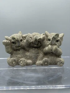 3 gray Elephants See No Hear No Speak No Evil Wise Monkeys Sitting VTG 1970's - Picture 1 of 11