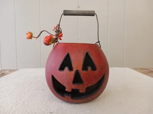 Primitive Artisan Handmade Gourd Jack O Lantern Pumpkin Hand Painted - Picture 1 of 9