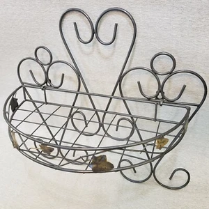 Ornamental Gray Welded Wire Metal Wall Shelf Basket Leaf Pattern 2" Shelf Border - Picture 1 of 7