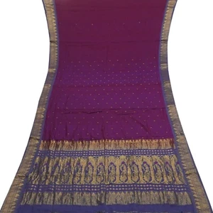 Sarees Vintage Morado 100% Algodón Puro Zari Tejido A Mano Sari Premium Tela 5YD - Imagen 1 de 6