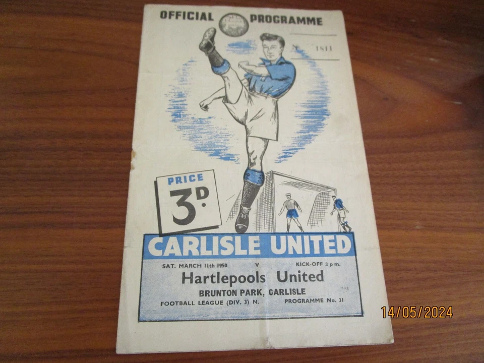 CARLISLE UNITED  v  HARTLEPOOLS UNITED  1949/50  MARCH 11th   *RARE* - Image 1 of 1