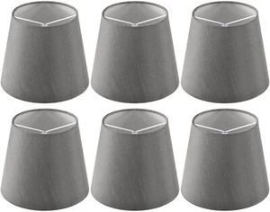 Set of 6 Silver Grey Clip-On Lamp Shades Faux Silk 4"x6"x5" Chandelier Use - Picture 1 of 9