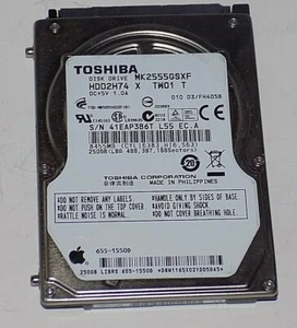 Apple 655-1550D , 250GB 5.4K RPM 2.5" SATA Hard Drive TOSHIBA MK2555GSXF - Picture 1 of 6