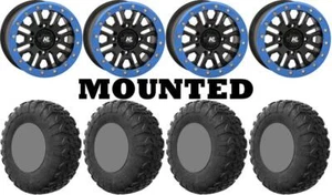 Kit 4 EFX MotoVator R/T 32x9.5-15 on HL23 Beadlock Matte Black Blue FXT - Picture 1 of 5