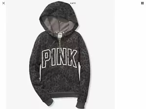 Victoria's Secret PINK Sweatshirt Pullover Leopard Viertelreißverschluss grau Small neu ohne Etikett - Bild 1 von 6