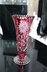 Vintage Bohemian Cranberry cut to clear footed crystal vase H-22cm/8.5inch