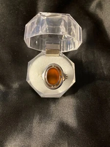 RING: LOVELY GERMANY STERLING SILVER RING WITH RED/BROWN STONE SIZE R-S - Picture 1 of 7