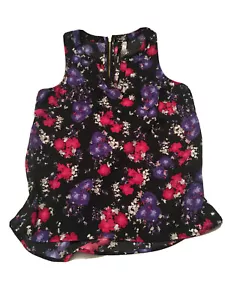 Kensie Split Neck Floral Print Polyester & Spandex Top Black Combo Size Small - Picture 1 of 5