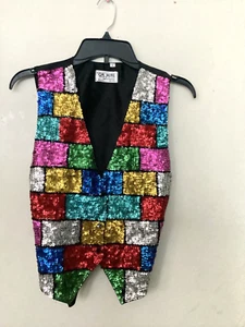 Sequins Multi Colored Bling Beaded Vest Circus Size L Women’s Unisex Snap In - Picture 1 of 6