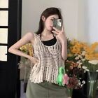 Stripe Crochet Camisole Solid Color Loose Vest Ins Jacquard Knitted Vest  Beach