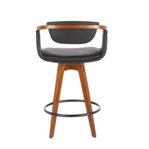 Lumisource Faux Leather Mid-Century Modern Counter Stool Cushioned Backrest Wood - Picture 1 of 7