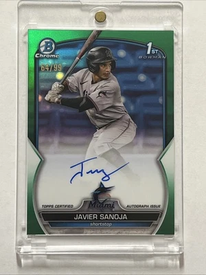 2023 1st Bowman Green Refractor /99 Javier Sanoja Miami Marlins - Image 1 of 2