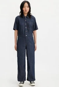 Levi's 90 Women's Short Sleeve Heritage Jumpsuit Dark Blue Wash NWT Size Large - Foto 1 di 5