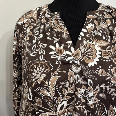 Blusa Pullover Kim Rogers Top Para Mujer Talla L Marrón Floral Cuello en V Manga Larga Foto 1 de 4