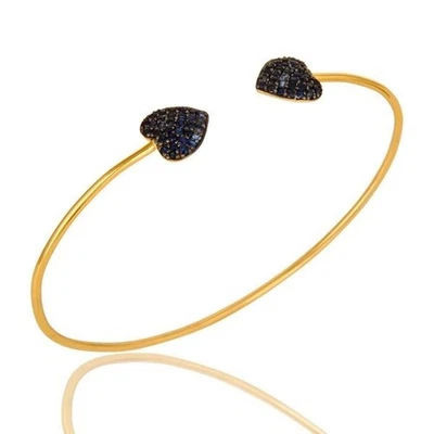 Blue Sapphire 18K Gold Plated 925 Sterling Silver Cuff Bangle Gemstone Jewelry — 第 1/3 张图片