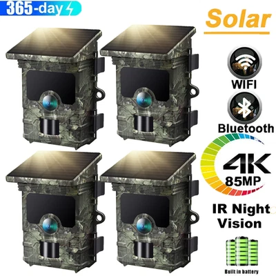 4Pack Solar Trail Camera WiFi Bluetooth 4K 85MP Wildlife Hunting Game Cam Night - image 1 of 4