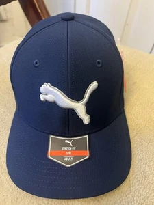 Neu mit Etikett Puma Baseballmütze Stretch-Passform Erwachsene blau/grau Größe S weißes Logo - Bild 1 von 5