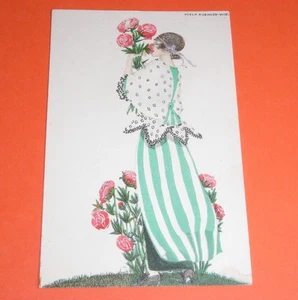 ORIGINAL  MELA KOEHLER SIGNED ART NOUVEAU GLAMOUR POSTCARD - LADY & ROSES. - Picture 1 of 2