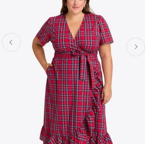 Draper James Reba MIDI Dress Women's Size 16 Red Blue Plaid Wrap Ruffle NWT - Picture 1 of 3