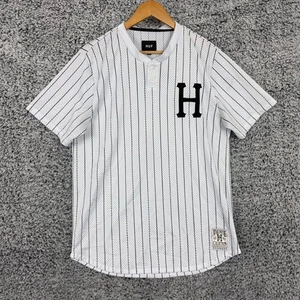 HUF Shirt Herren Large weiß schwarz Nadelstreifen Mesh Baseball Trikot gesticktes Logo - Bild 1 von 10