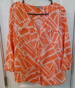 JM Collection Petite Size 16P Top Linen Preppy Button Up Rose Peachy Color - Picture 1 of 6