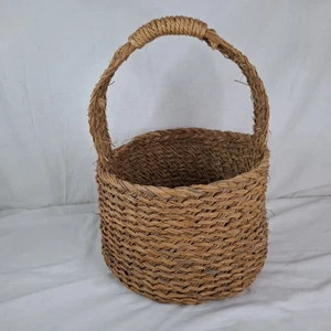 Cesta Tejida Circular Hecha a Mano Beige Miel con Asa Compras - Comentar - Imagen 1 de 24