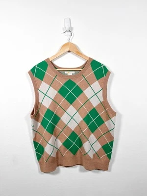Boden Sweater Vest Size XL Beige Green Argyle Harriet Tank Top Sleeveless Jumper - Image 1 of 4