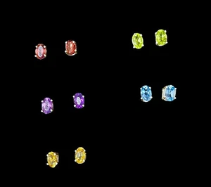 Lot of 5 Natural Gem Earrings Sterling Silver Amethyst, Citrine, Peridot, Topaz - Picture 1 of 6