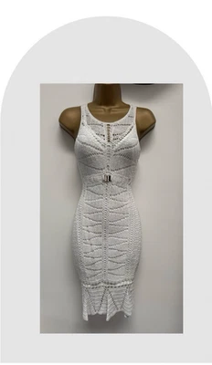 Vestido vintage de malha de crochê branco Karen Millen tamanho 2 Reino Unido 10/12 UE38/40 EUA 6/8 - Imagem 1 de 4