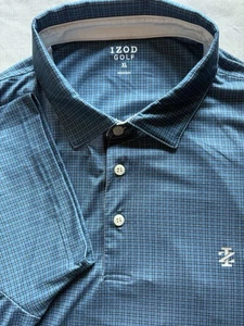 Izod Golf Blue Plaid Polo Shirt Mens XL Short Sleeve Summer Easy Care - Picture 1 of 11