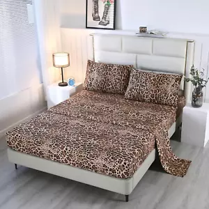 4PCS Leopard Bedding Sheets Twin Size Cheetah Print Sheet Set Included 1 Fitted  - Picture 1 of 7