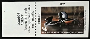 1993 New Hampshire "Hunter edition" Duck Stamp, NH11a, 3-part, Hooded Merganser - Picture 1 of 2