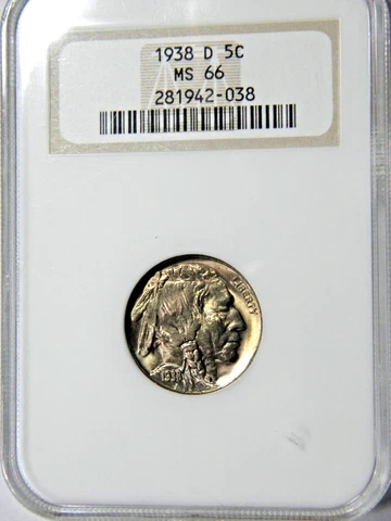 1938-D BUFFALO 5c NGC NS66 SUPERB BRILLIANT GEM IN OLD NGC BRICK Cover