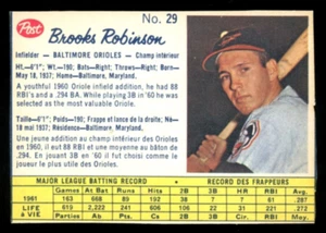 1962 POST MLB BASEBALL CANADIAN #29 Brooks Robinson HOF EX-NM Baltimore Orioles - Picture 1 of 2