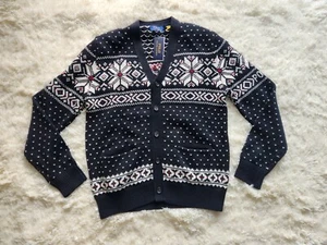 NWT Polo Ralph Lauren Men’s Cotton Cashmere Snowflake Cardigan Size M #1G415 - Picture 1 of 9