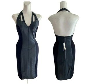 Deadstock Vintage Wilson’s Black Leather Halter Bodycon Dress - Picture 1 of 8