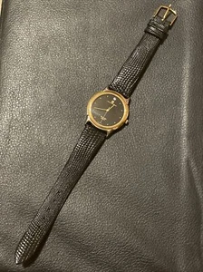 JB Champion Watch 33mm Gold Case Black Leather Strap NOS Needs Battery - Picture 1 of 6