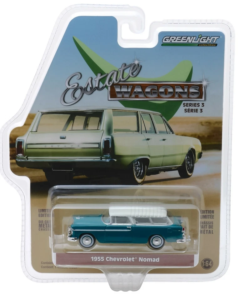 1:64 GreenLight *ESTATE WAGONS 3* TURQUOISE & IVORY 1955 Chevrolet Nomad *NIP* - Image 1 of 1