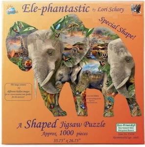 Sunsout 1000 Piece Shaped Jigsaw Puzzle - Ele-Phantastic - Foto 1 di 1