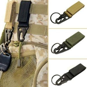 Tactical Molle Hanging Belt Buckle Key Hook Carabiner Nylon Strap Clips Outdoor - Picture 1 of 12