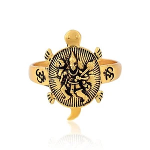 Brass Gold Plated Finger Ring Antique Finish Hanuman Ji Bajrang Bali Turtle Ring - Picture 1 of 3