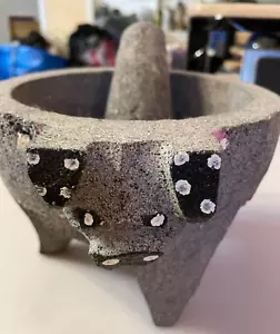 VTG Molcajete Mexican basalt Lava Stone Pig Mortar & Pestle Hand Painted Large - Picture 1 of 8